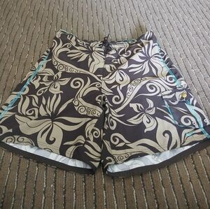 Nike Swim Floral Print Mesh Lined Brown Swim Trunks Men's Size XXL